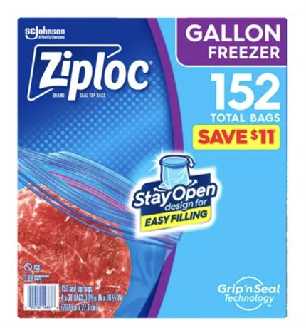 Ziploc Double Zipper Freezer Gallon Bags - Total: 152 Bags (4 x 38 ct.)